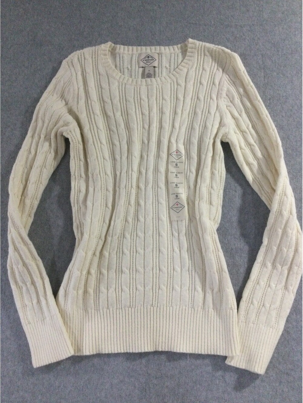 New St. Johns Bay Womens Small Cream Ivory Cable Knit Crew Neck Sweater Pullover